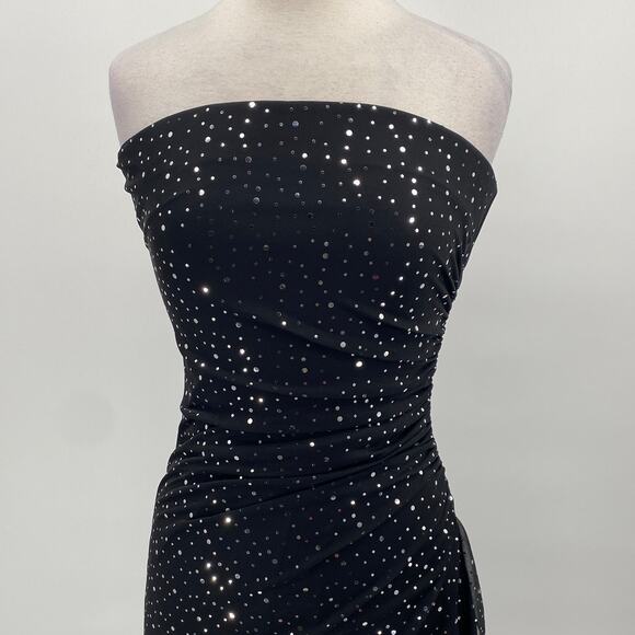 Vintage 90s Y2k City Triangles Strapless Gown Sequined Gathered Black Silver 6/8 - Picture 3 of 9